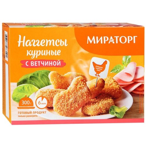 МИРАТОРГ Наггетсы куриные с ветчиной 300г МИРАТОРГ Наггетсы куриные с ветчиной 300г