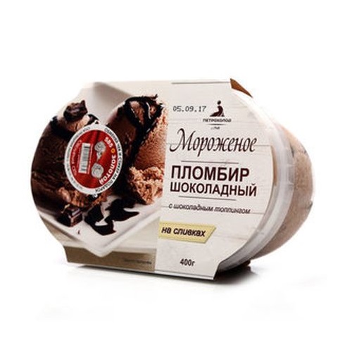 ПЕТРОХОЛОД пломбир шоколадный с шоколадным топпингом на сливках 400г