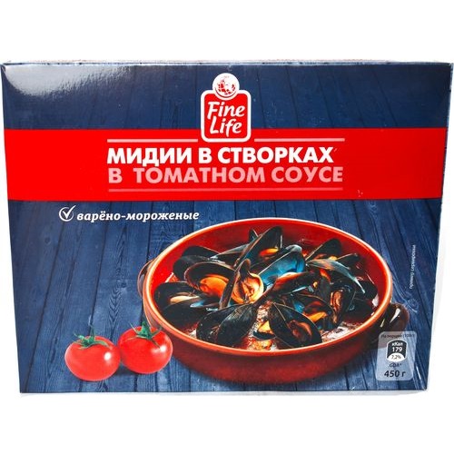 Мидии в створках  в томатном соусе FINE LIFE 450г Мидии в створках  в томатном соусе FINE LIFE 450г