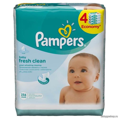 Pampers Салфетки влажные с алоэ Baby fresh clean  упаковка 4*64шт