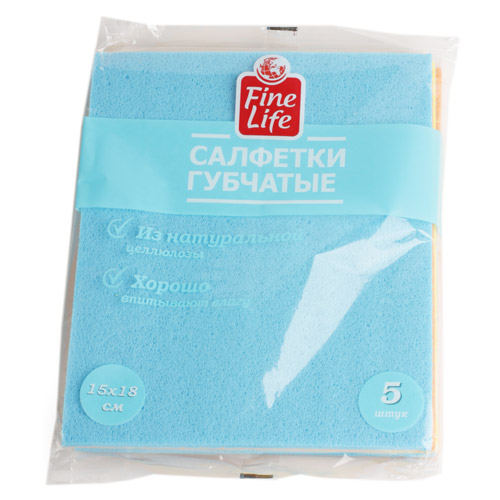 FINE LIFE салфетки влаговпитывающие губчатые 15 X 18см 5шт FINE LIFE салфетки влаговпитывающие губчатые 15 X 18см 5шт