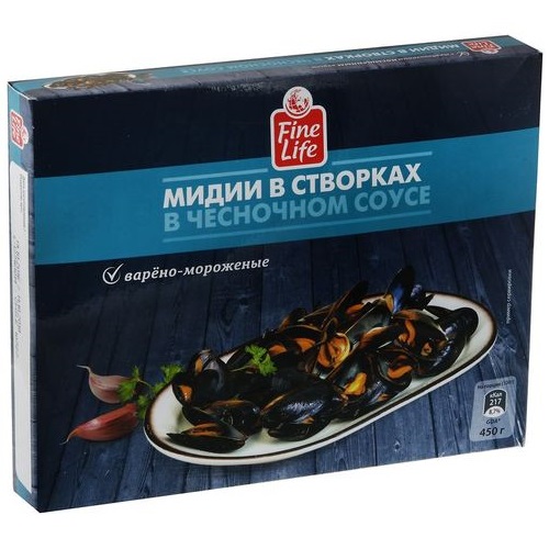 Мидии в створках  в чесночном соусе FINE LIFE 