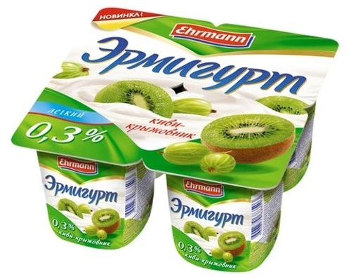Ehrmann Эрмигурт йогурт Киви-Крыжовник 0.3% 4х115г 460г Ehrmann Эрмигурт йогурт Киви-Крыжовник 0.3% 4х115г 460г