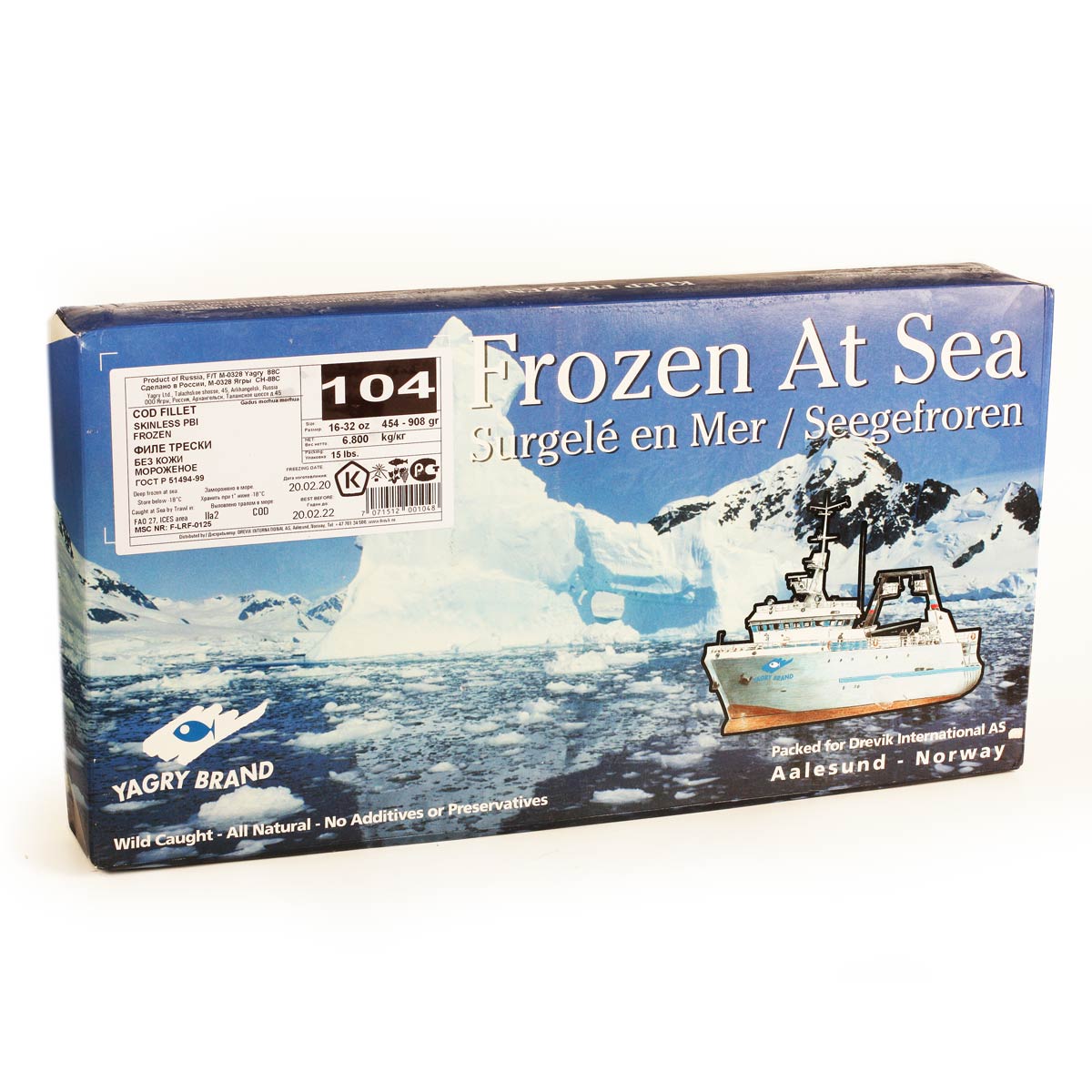 Филе трески сухой заморозки Ягры коробка 6.8кг