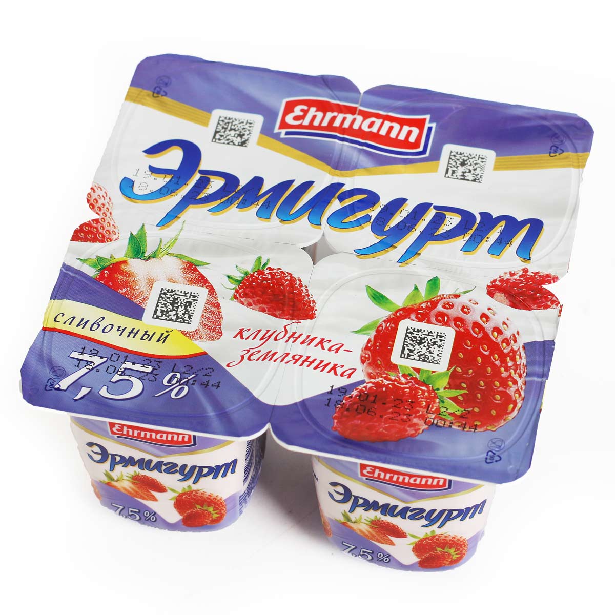 Ehrmann Эрмигурт йогурт Клубника и Земляника 7.5% 4х115г 460г Ehrmann Эрмигурт йогурт Клубника и Земляника 7.5% 4х115г 460г