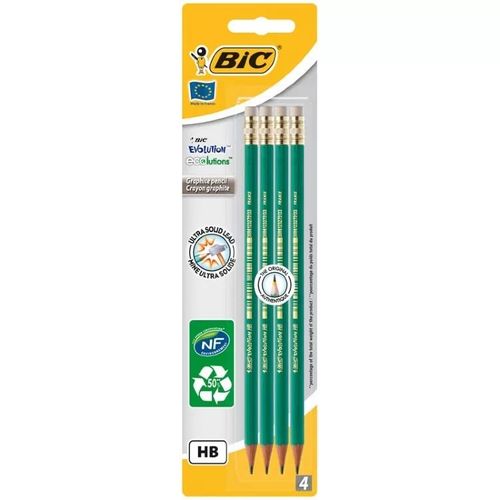 BIC Карандаш ч/б с ластиком 4 шт.