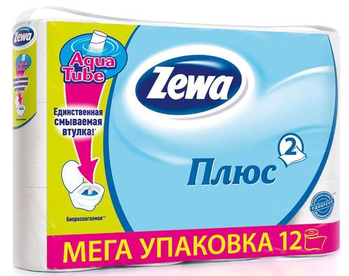 ZEWA PLUS AQUA TUBE туалетная бумага 2 слоя 12P ZEWA PLUS AQUA TUBE туалетная бумага 2 слоя 12P