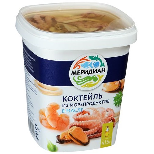 Коктейль из морепродуктов в масле Меридиан 415г Коктейль из морепродуктов в масле Меридиан 415г