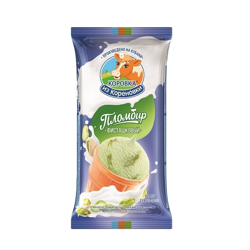 КОРОВКА ИЗ КОРЕНОВКИ мороженое Пломбир фисташковый в стаканчике 100г