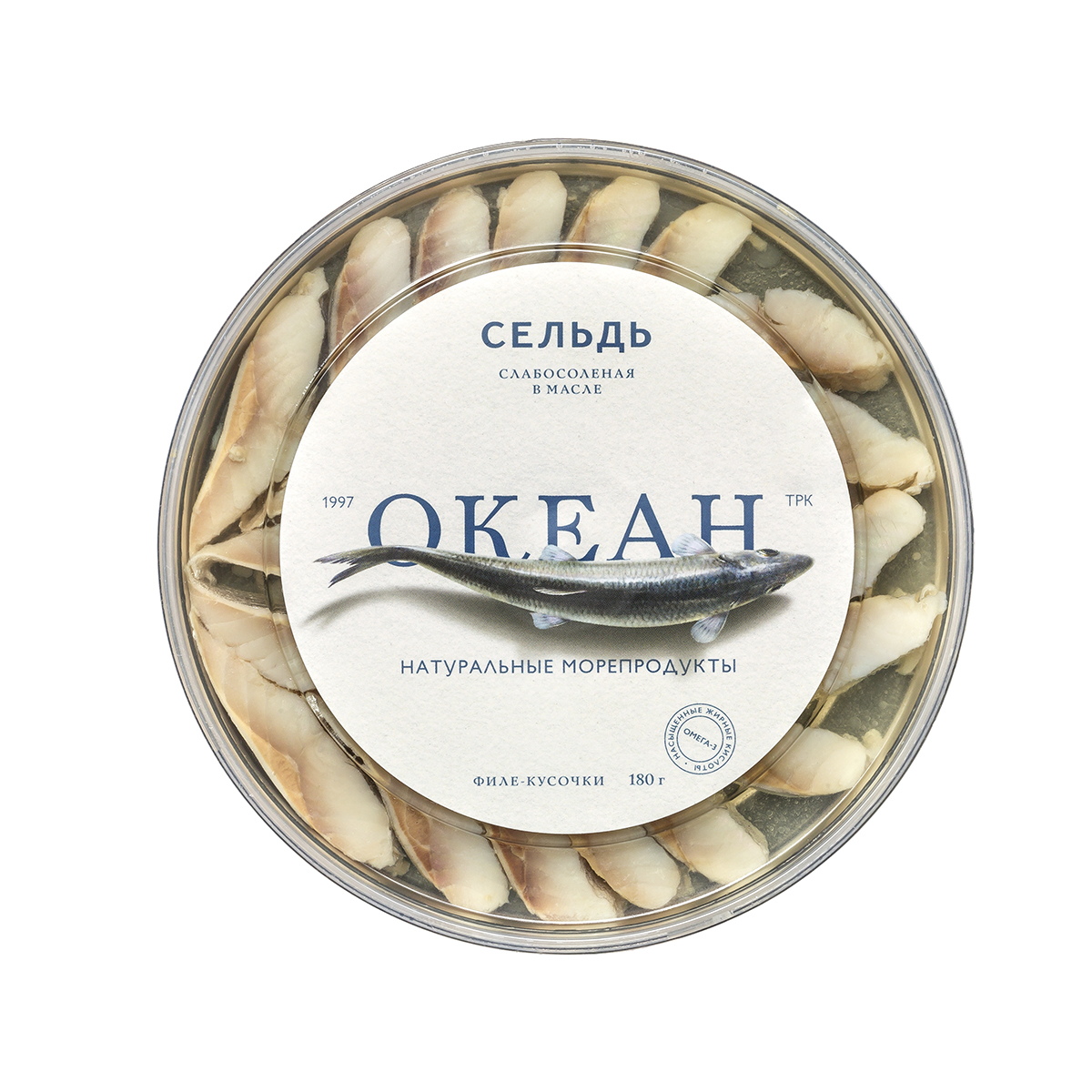 Сельдь слабосоленая филе кусочки в масле ОКЕАН 180г