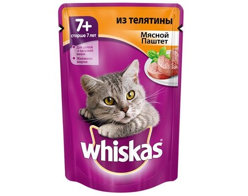 Whiskas д/кошек ст. 7 лет, паштет телятина, 85г