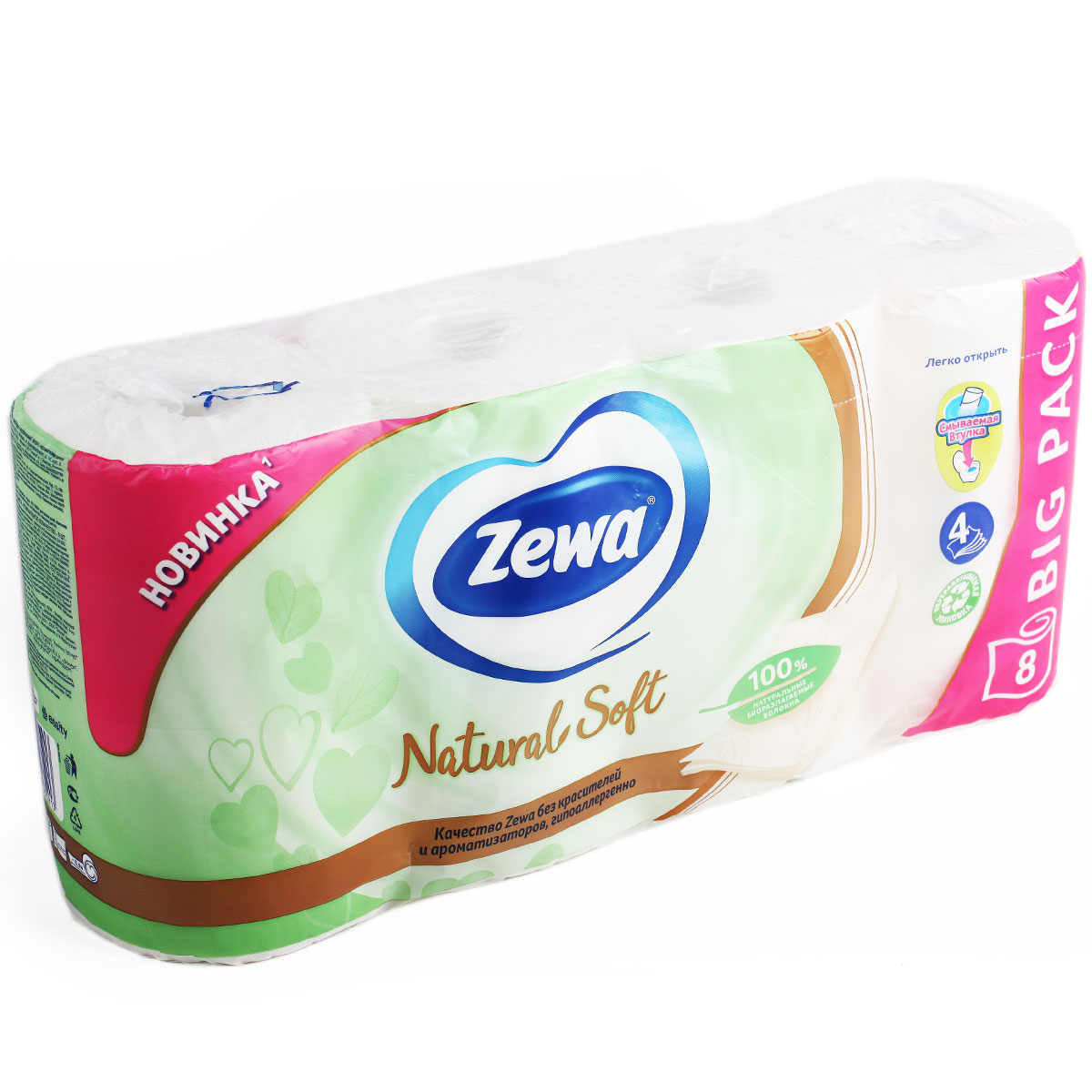 ZEWA Natural Soft туалетная бумага 4 слоя 8Р ZEWA Natural Soft туалетная бумага 4 слоя 8Р