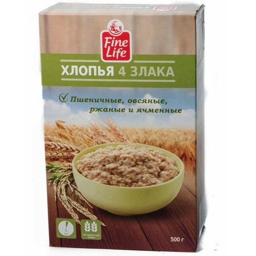 FINE LIFE Хлопья овсяные 4 злака 500г