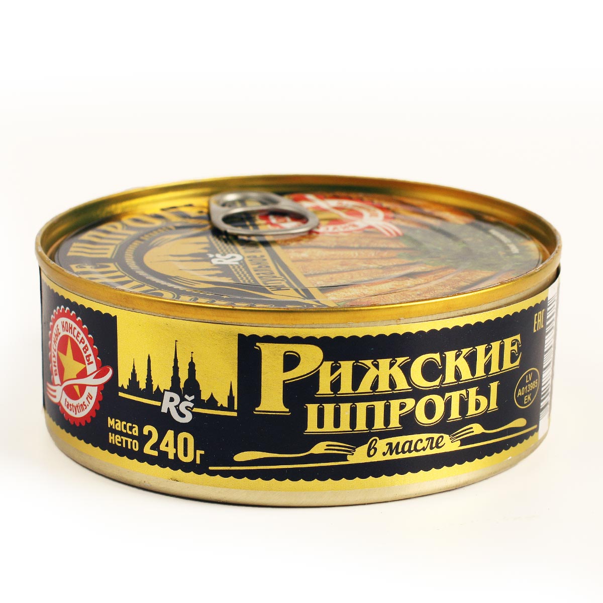 Рижские шпроты в масле банка с ключом Вкусные Консервы 240г Рижские шпроты в масле банка с ключом Вкусные Консервы 240г