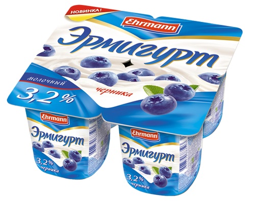 Ehrmann Эрмигурт йогурт Черника 3.2% 4х115г 460г