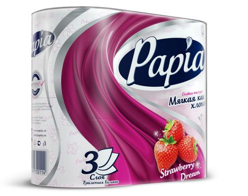 Papia туалетная бумага клубничный запах 3 слоя 4 рулона Papia туалетная бумага клубничный запах 3 слоя 4 рулона