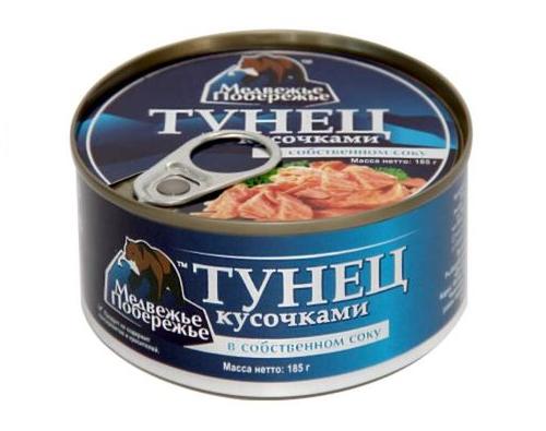 Тунец кусочки в с/с, премиум,  "Медвежье побережье", 185 г.