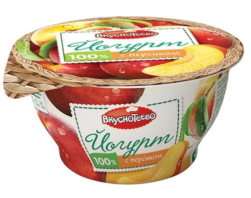 ВКУСНОТЕЕВО Йогурт с персиком 3,5%, 140г ВКУСНОТЕЕВО Йогурт с персиком 3,5%, 140г