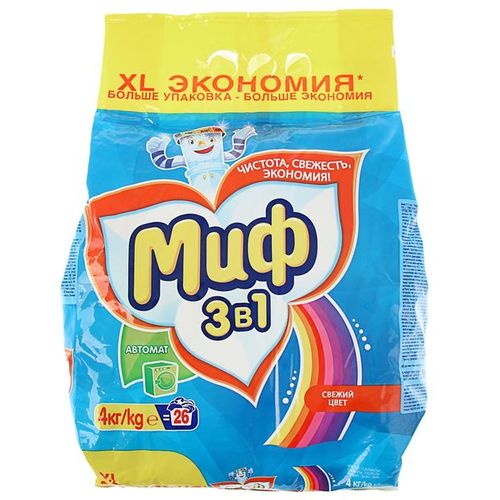 МИФ 3 в 1 Свежий цвет, стиральный порошок автомат, 4 кг. МИФ 3 в 1 Свежий цвет, стиральный порошок автомат, 4 кг.
