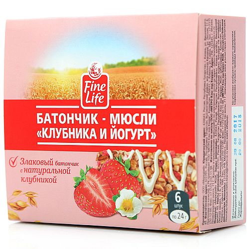 FINE LIFE батончики мюсли с клубникой и йогуртом 24г