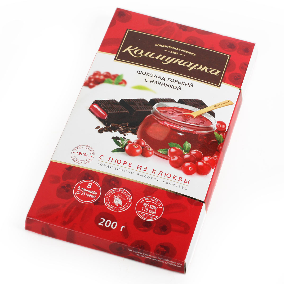 КОММУНАРКА шоколад горький с начинкой с пюре из клюквы 200г КОММУНАРКА шоколад горький с начинкой с пюре из клюквы 200г