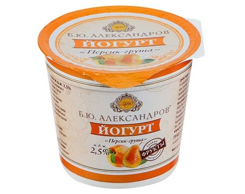 Б.Ю. АЛЕКСАНДРОВ, Йогурт Персик/Груша 2,5%, 125г