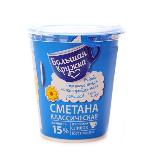БОЛЬШАЯ КРУЖКА Сметана Классическая 15% 315г БОЛЬШАЯ КРУЖКА Сметана Классическая 15% 315г