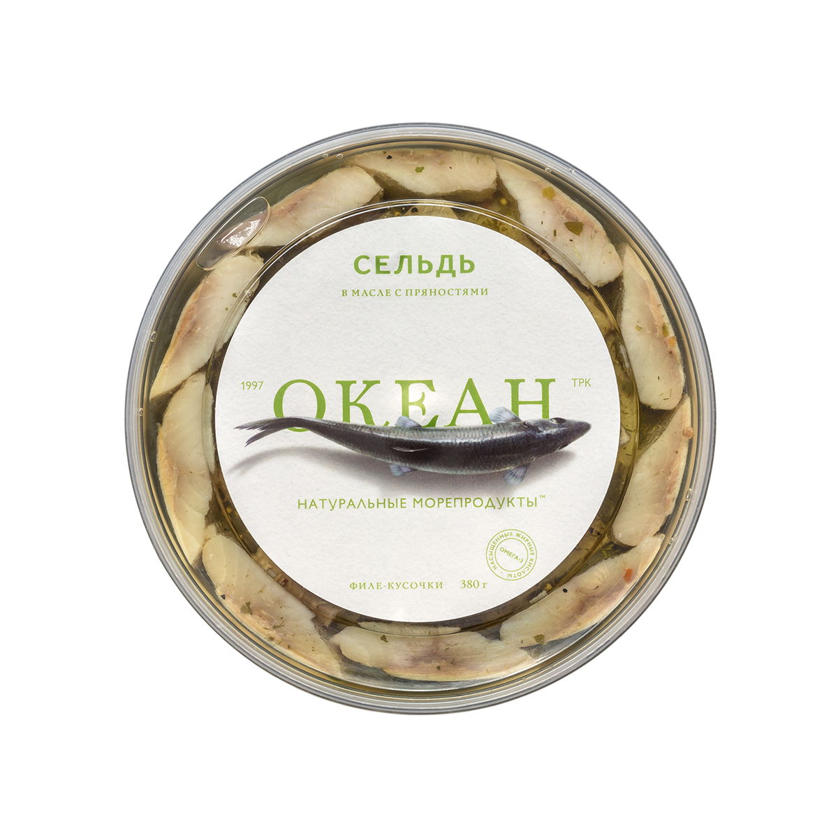 Сельдь слабосоленая филе кусочки в масле с пряностями ОКЕАН 380г