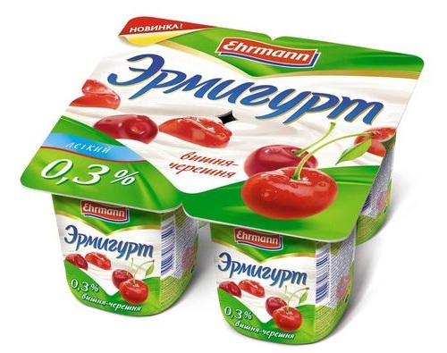 Ehrmann Эрмигурт йогурт Вишня и Черешня 0.3% 4х115г 460г 