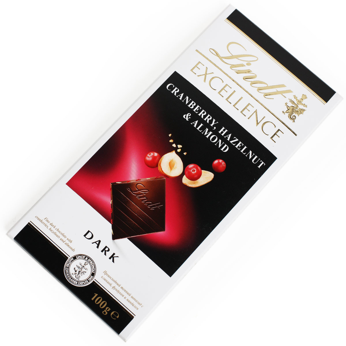 LINDT EXCELLENCE шоколад Линдт с клюквой и орехами темный 47% 100г