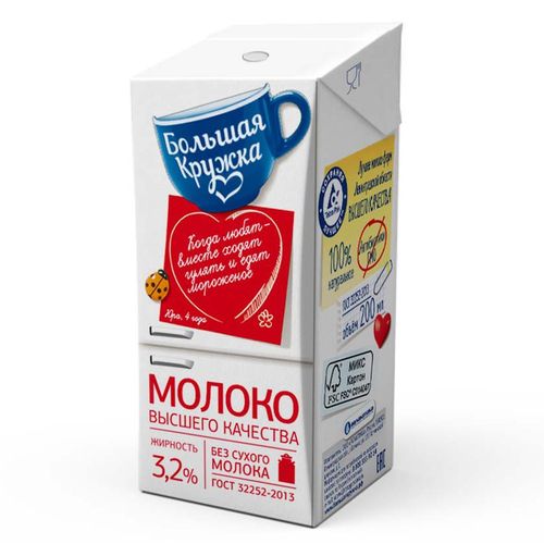 БОЛЬШАЯ КРУЖКА молоко ультрапастеризованное 3.2% 200мл