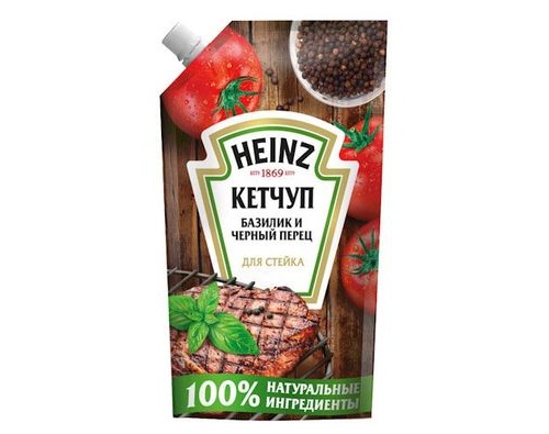 Heinz кетчуп базилик и черный перец для стейка 320г Heinz кетчуп базилик и черный перец для стейка 320г