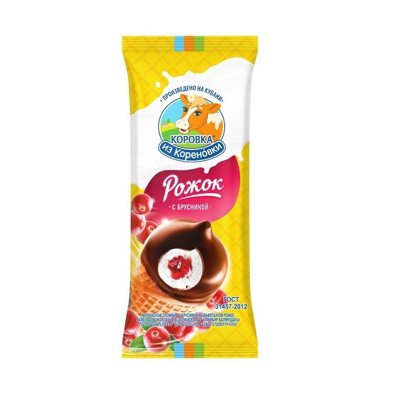 КОРОВКА ИЗ КОРЕНОВКИ мороженое Рожок с брусничным джемом 70г