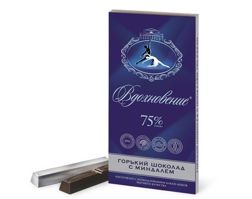 Вдохновение горький шоколад с миндалем 75% 100г