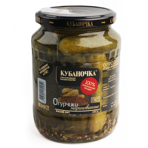 Кубаночка корнишоны маринованные 680г Кубаночка корнишоны маринованные 680г