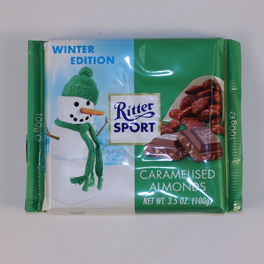 Риттер Спорт шоколад Ritter Sport молочный Карамель с дробленым миндалем 100г