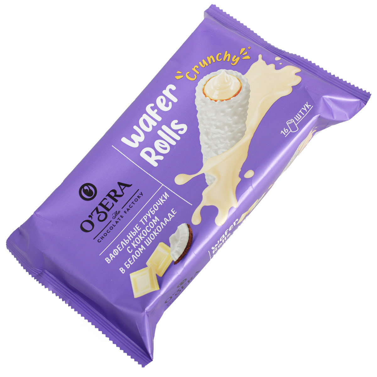 Вафельные трубочки с кокосом в белом шоколаде O'ZERA 16шт.