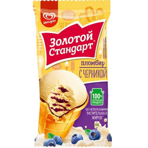 ЗОЛОТОЙ СТАНДАРТ мороженое Пломбир с черникой в стаканчике 100г