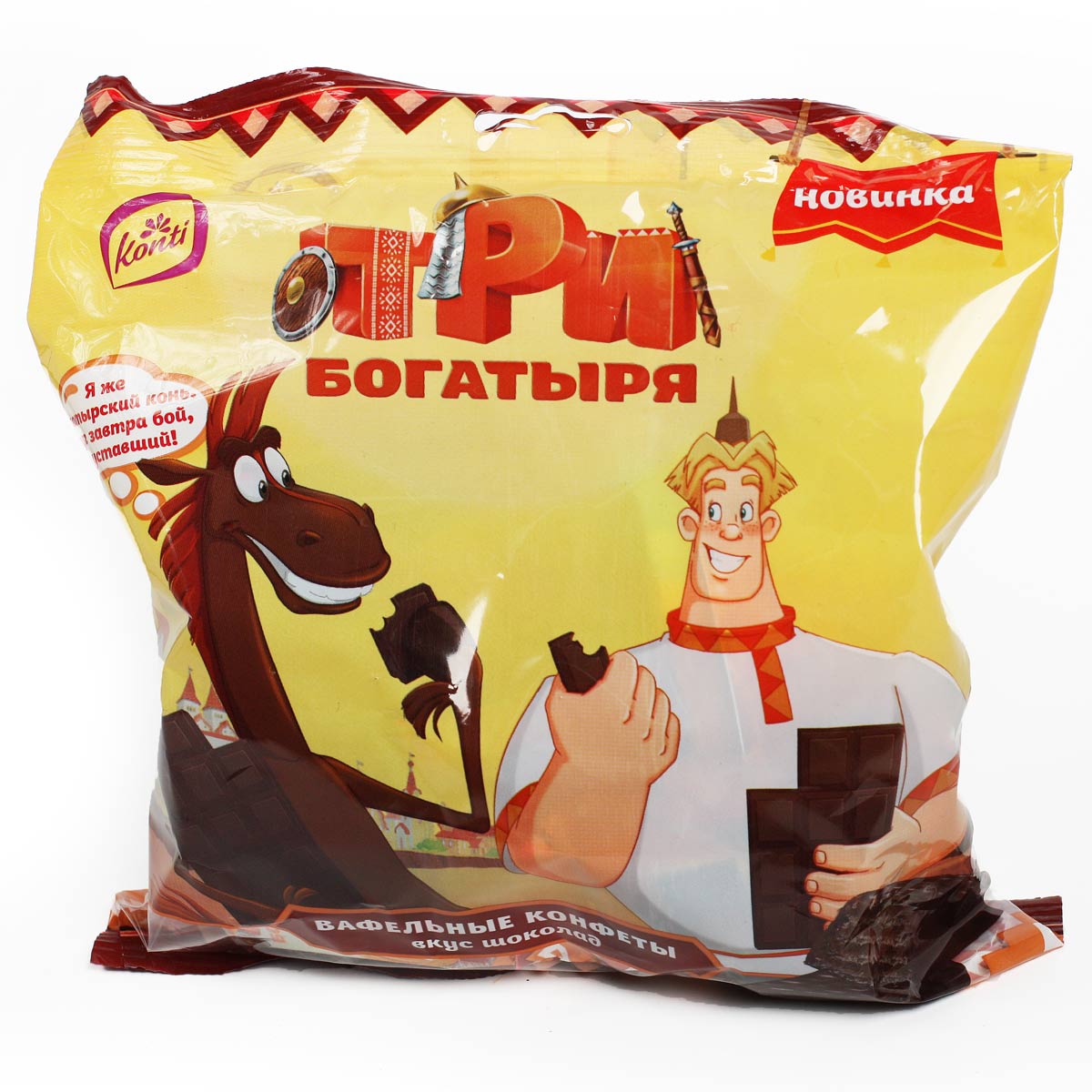 Конфеты Три Богатыря вафельные вкус шоколада Konti 250г Конфеты Три Богатыря вафельные вкус шоколада Konti 250г