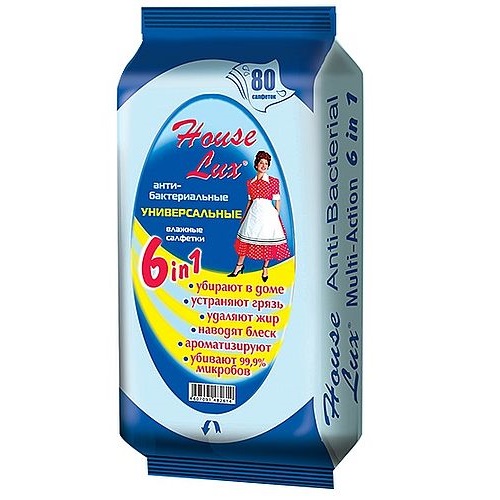 Влажные салфетки House Lux №80  универсальные а/бактериальные 6 в1
