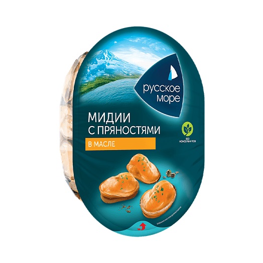 Мидии с пряностями в масле РУССКОЕ МОРЕ 180г Мидии с пряностями в масле РУССКОЕ МОРЕ 180г