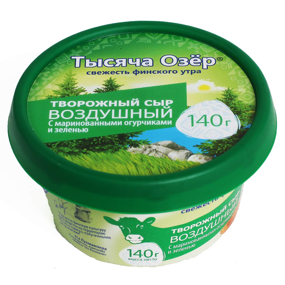 Тысяча ОзёрТворожный сыр воздушный с маринованными огурчиками и зеленью140г Тысяча ОзёрТворожный сыр воздушный с маринованными огурчиками и зеленью140г